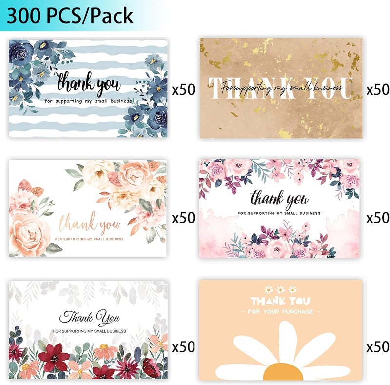 SCORYULE 300PCS Thank You For Supporting My Business Cards, 6 Styles-2" x 3.5" Small Customer Appreciation Card for Shop, Business Supplies, Online Retailers and Local Stores - Image 3